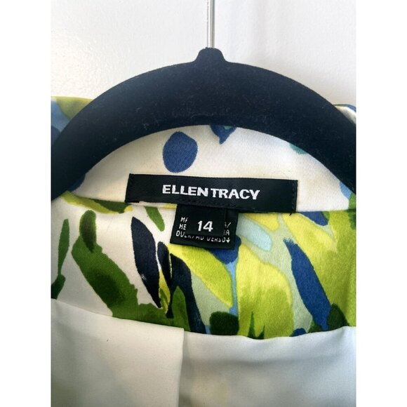 NWOT Ellen Tracy Jacket Blue Green Watercolor Open 14 Mandarin Collar MSRP $398 - Picture 3 of 5